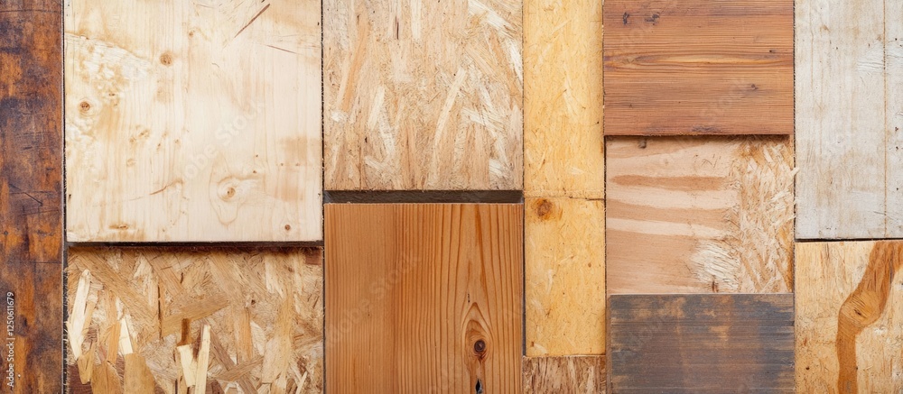 Poster assorted plywood boards in various textures and colors creating a rustic background for design and c