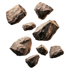 A collection of rocks are scattered in the air