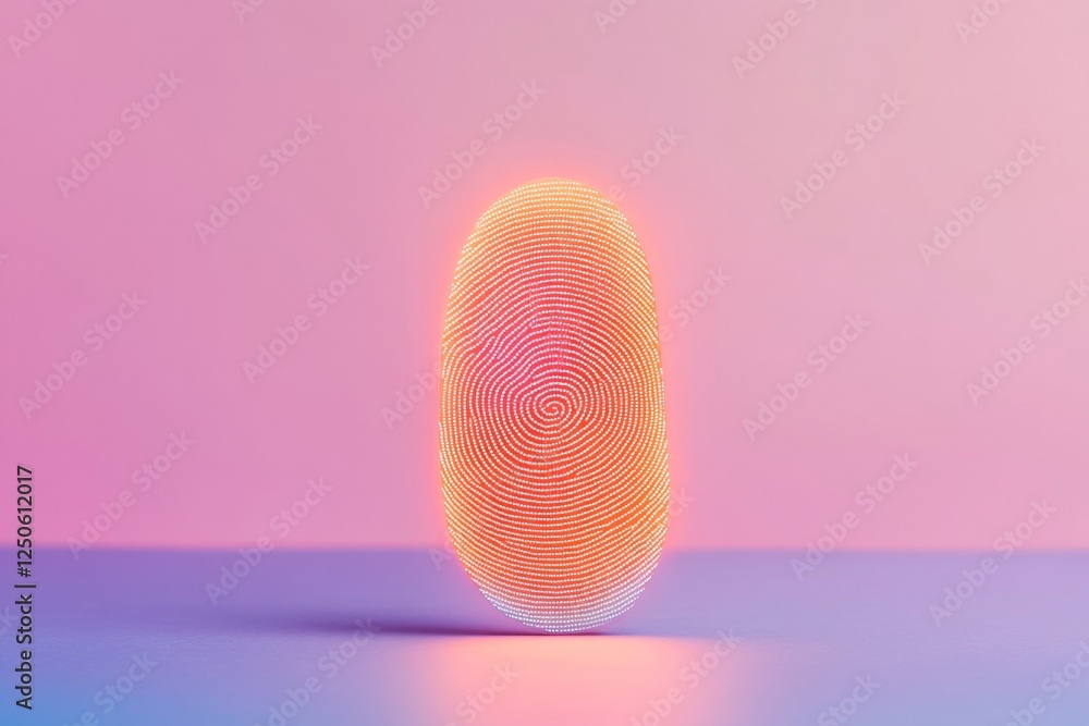 Aufkleber Futuristic Biometric Cipher Neon Fingerprint on Gradient Backdrop - Digital Identity Innovation and Cybersecurity Interface for Modern Tech Solutions