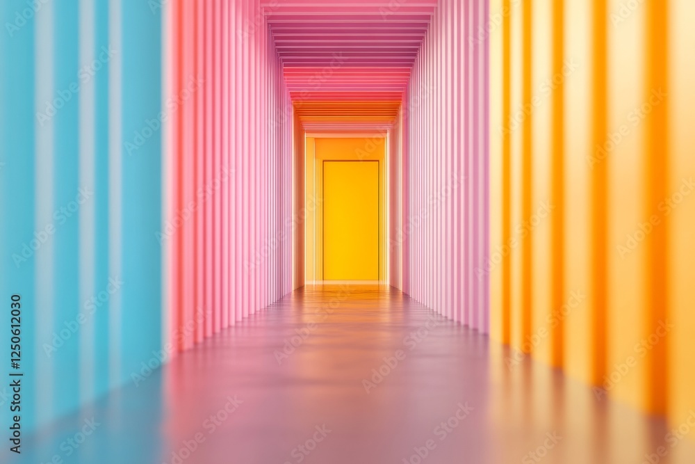 Poster vibrant gradient corridor modern architectural aesthetic with multicolored panels and smooth floorin