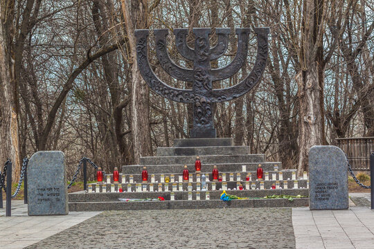 KYIV, UKRAINE: Menorahs Monument fullfilled by memorial candles and stones