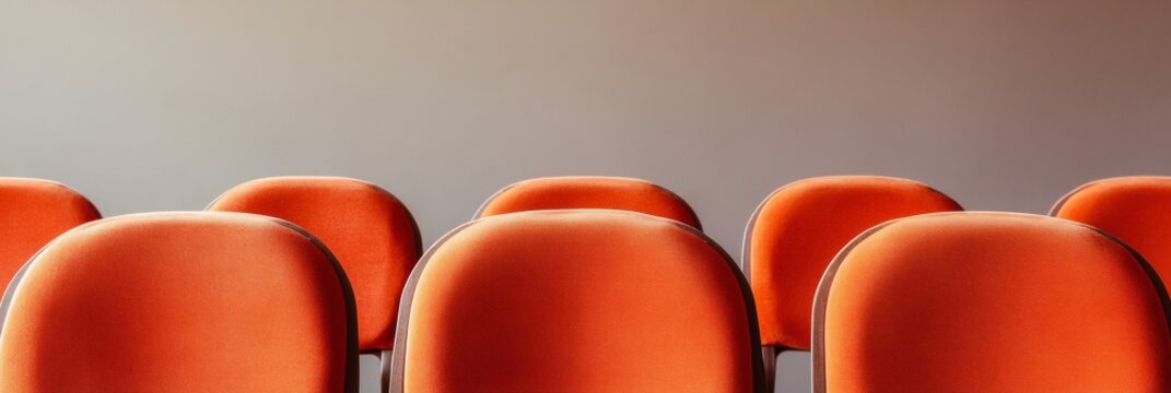 Scandinavian Seating Design Vibrant Orange Auditorium Chairs in Minimalist Setting - Smart Event Planning and Venue Aesthetics for Professional Gatherings