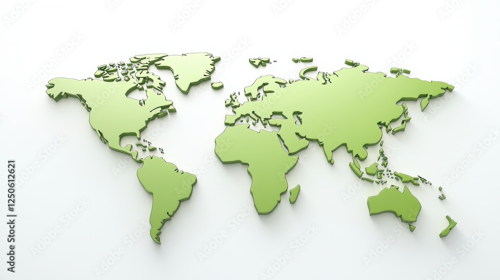 Wall mural A green, stylized map of the world against a light background, symbolizing global connectivity and environmental awareness.