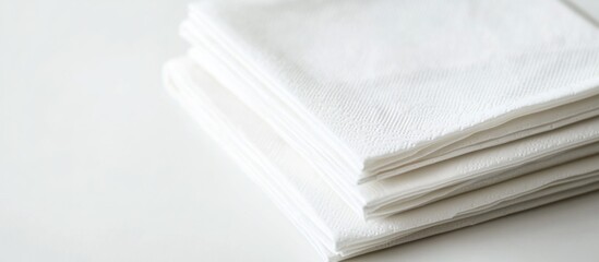 Stack of White Paper Napkins Neatly Folded Isolated on Light Background for Culinary and Hospitality Use