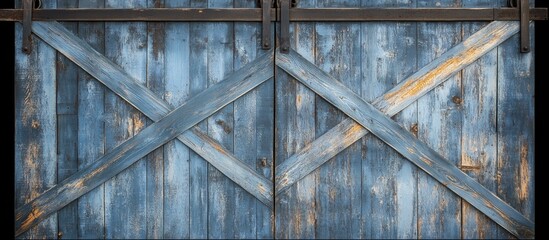 Rustic blue wooden barn door with vintage weathered finish showcasing country charm and age-old craftsmanship.