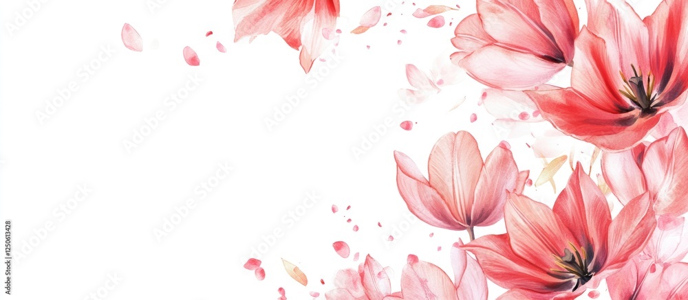Aufkleber delicate pink tulip flowers on a white background creating a serene and elegant space for text and d