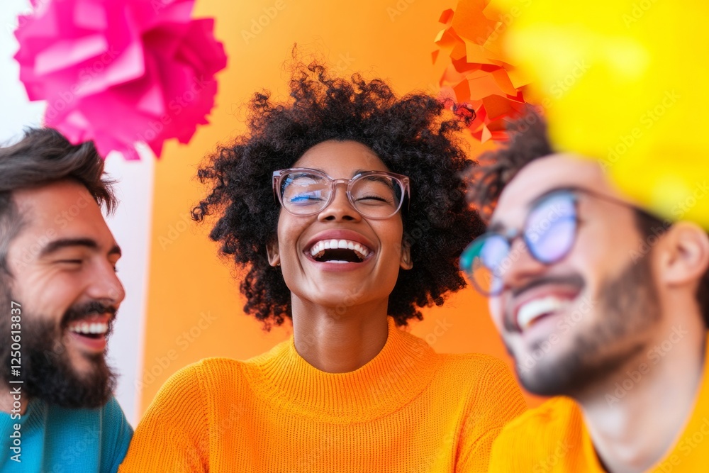 Aufkleber vibrant office unity diverse team laughing and engaged in fun activities in modern workspace - boost