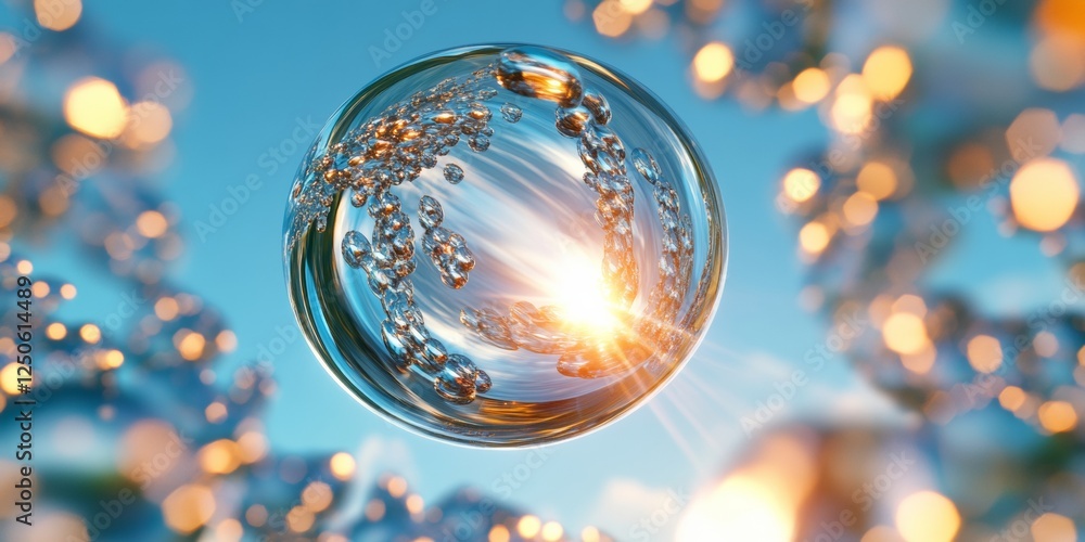 Poster futuristic molecular visualization transparent orb in sunlit environment - enhancing scientific cont