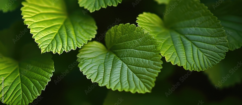 Poster vibrant green leaves with intricate textures creating a refreshing and rejuvenating natural backdrop