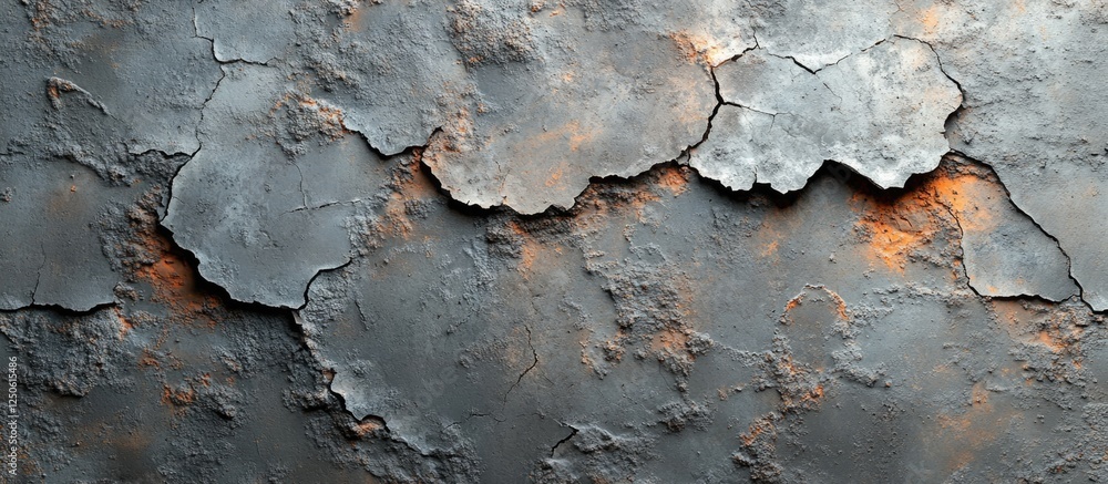 Poster weathered grey concrete bunker wall with cracks and texture for backdrop or mapping applications in 
