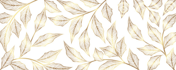 Seamless pattern with golden leaves on white background. Vector illustration