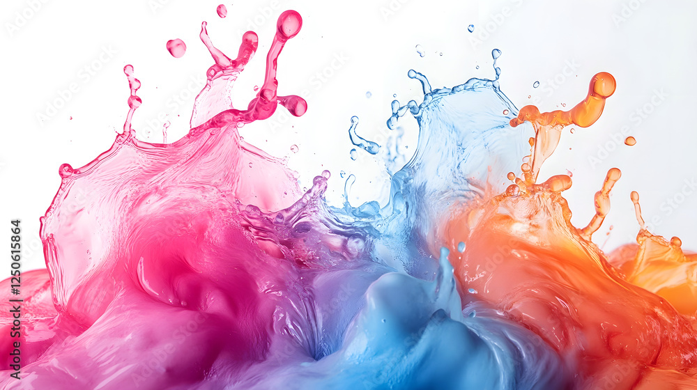 Poster vibrant color explosion in fluid motion abstract digital art showcasing a expression through a capti