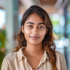 Fototapeta premium Young indian woman standing confidently at office