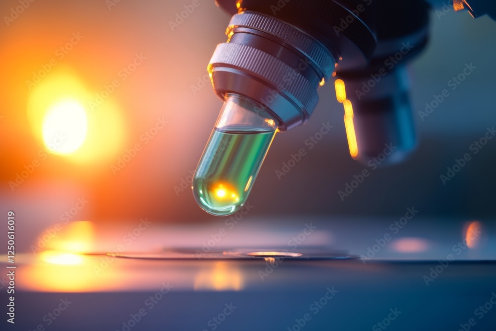 Poster futuristic laboratory setup sleek metal microscopic lens and glass slide - cutting-edge diagnostic c