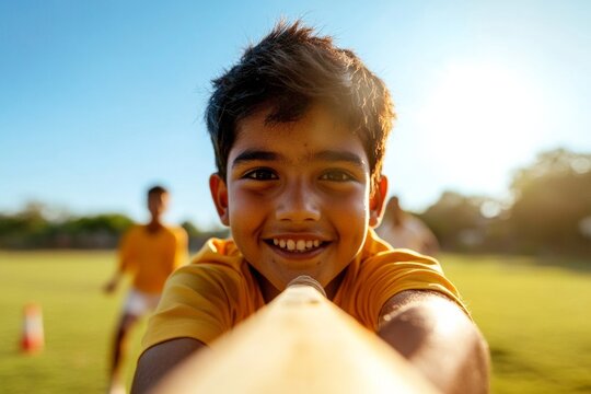 Energetic Youth Cricket Training Friends on Green Field with Wooden Bats Under Morning Sun - Dynamic Outdoor Sports Content and Cultural Engagement for Marketing