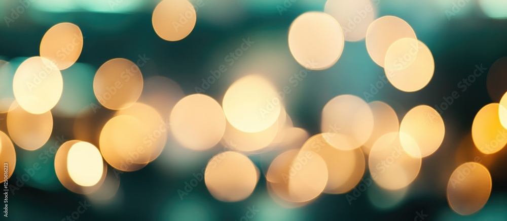 Poster bokeh lights background with a predominance of green and warm hues creating a soft and dreamy visual