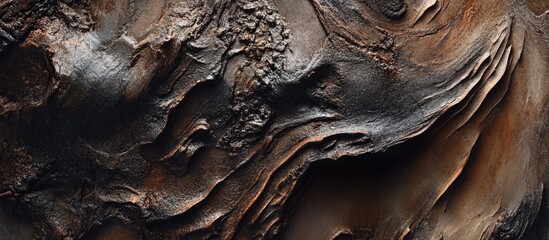 Macro texture of aged wood bark with rich details and natural earthy tones ideal for backgrounds or design elements.