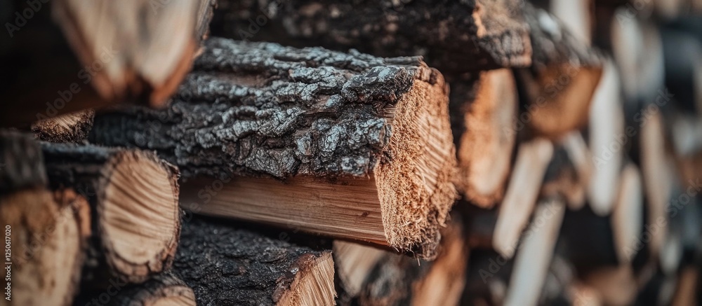 Poster chopped firewood stacked in a closeup view highlighting texture and natural wood patterns for backgr