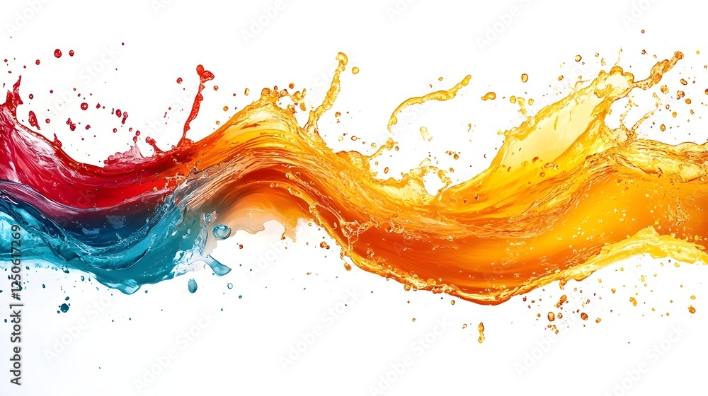 Poster Vibrant Fluid Explosion of Colorful Abstract Paint Splashes and Shapes  and Dynamic Background with Flowing Liquid Forms Blended Hues and Intricate Patterns