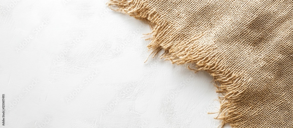 Poster burlap fabric texture with frayed edges isolated on a white background for textile and design projec