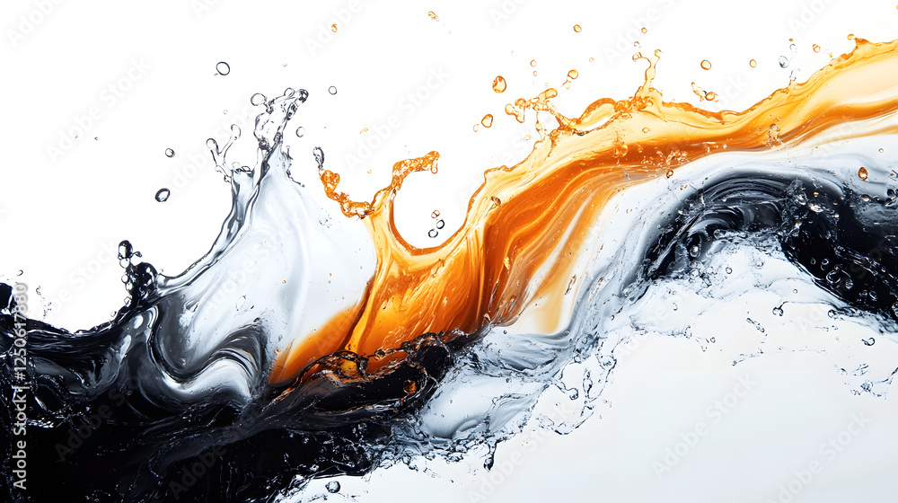 Poster vibrant liquid splash in motion creating abstract pattern with swirling waves ripples and colorful p