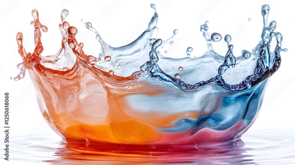 Aufkleber Vibrant Liquid Splash with Colorful Orange and Blue Hues   Abstract Dynamic Water Motion Background with Transparent Flowing Waves Bubbles and Droplets