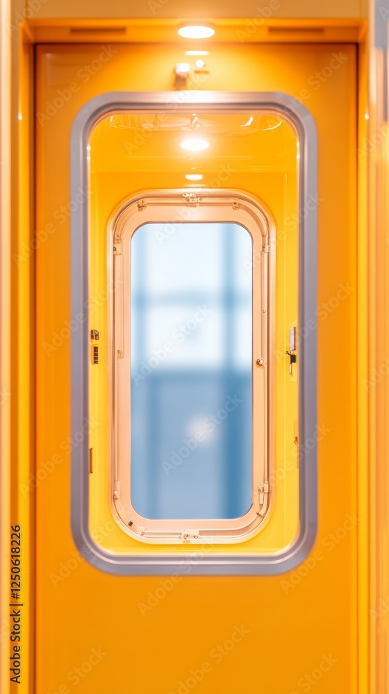 Poster contemporary industrial design vivid yellow doorway with futuristic window - enhanced architectural 