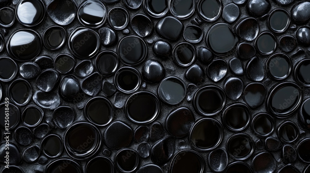 Poster glossy black circular patterns on a textured surface creating an elegant and modern background ideal