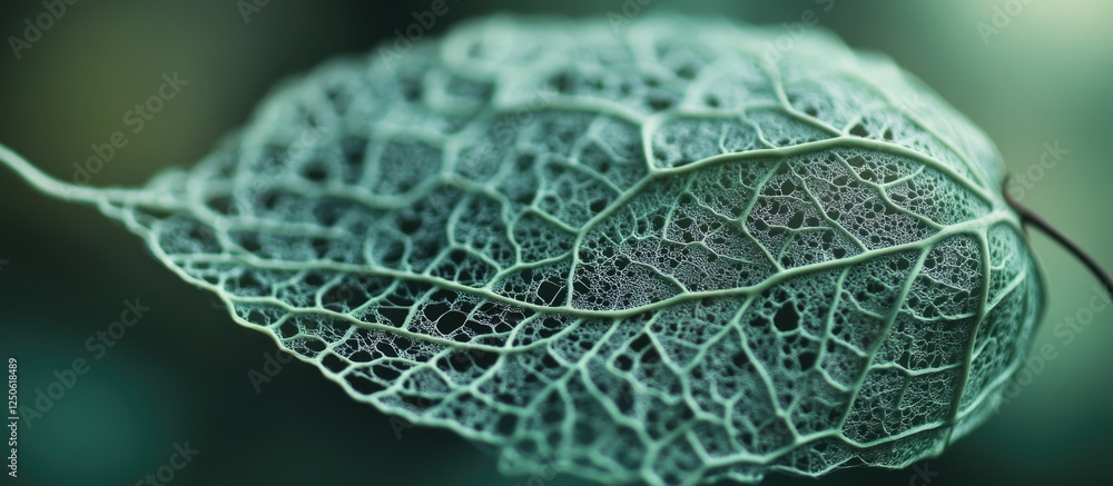 Poster delicate macro shot of a bakosa leaf showcasing intricate vein patterns and natural textures in soft