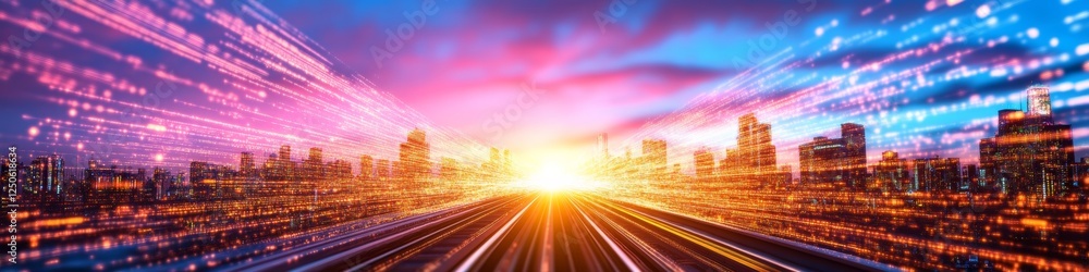 Aufkleber dynamic smart cityscape high-tech fiber optic networks in vibrant urban horizon - cutting-edge infra
