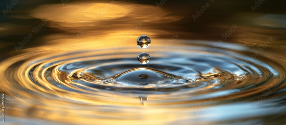 Poster close-up of raindrops creating ripples in a serene sea, capturing high-quality water texture and the