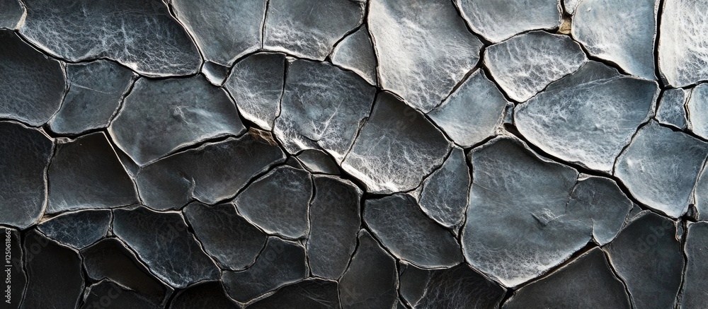 Poster textured close-up of a unique cracked wall with intricate patterns and shades of grey, creating an a