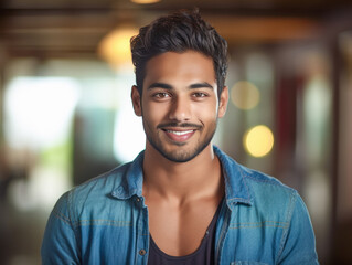 Obraz premium young handsome man standing confidently bright interior background