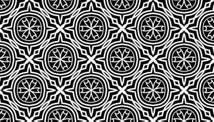 Elegant Black and White Geometric Interlocking Floral Pattern