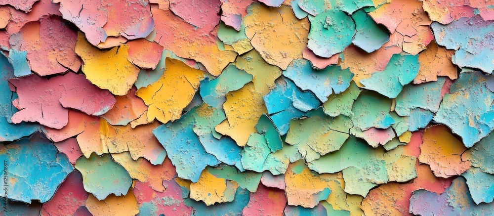 Poster vibrant colorful peeling paint texture pattern on weathered concrete wall surface for artistic backg