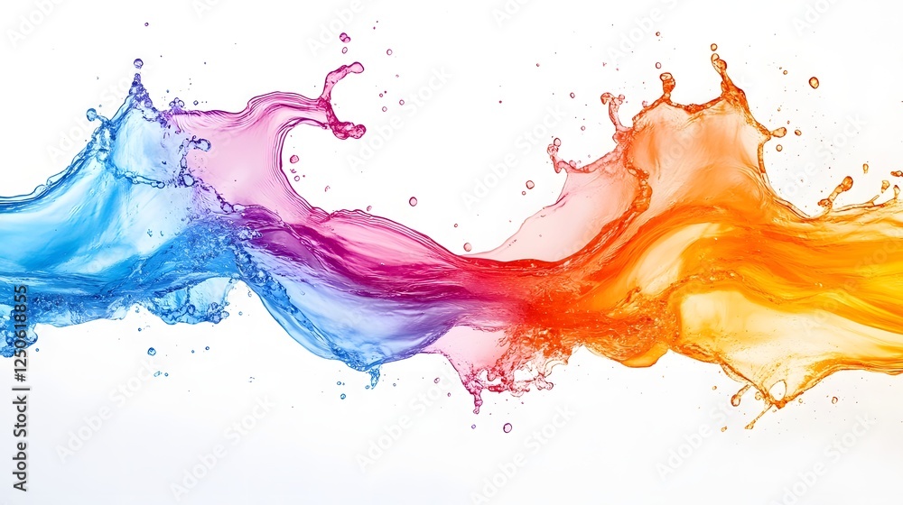 Poster vibrant splash of colorful liquid in dynamic digital graphic design background with swirling burstin