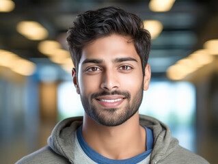 Fototapeta premium young handsome man standing confidently bright interior background