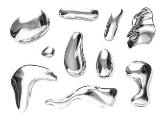 3D render of fluid chrome liquid shapes isolated on white background PNG.AI GENERATED