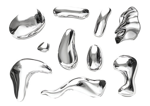 3D render of fluid chrome liquid shapes isolated on white background PNG.AI GENERATED
