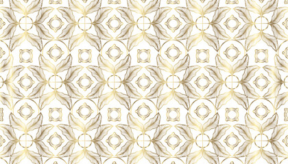 Seamless pattern with gold leaves on white background