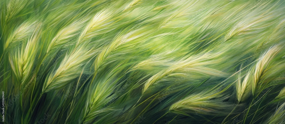 Poster lush green grass swaying in the wind creating an organic texture background conveying calmness in a 