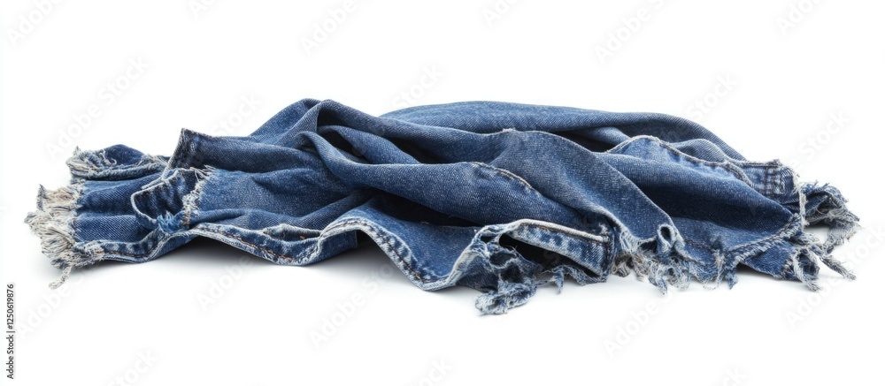 Poster blue jeans fabric isolated on white background showcasing rough edges and the wrong side of the mate