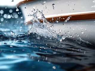  Water splashes from a boat while moving.