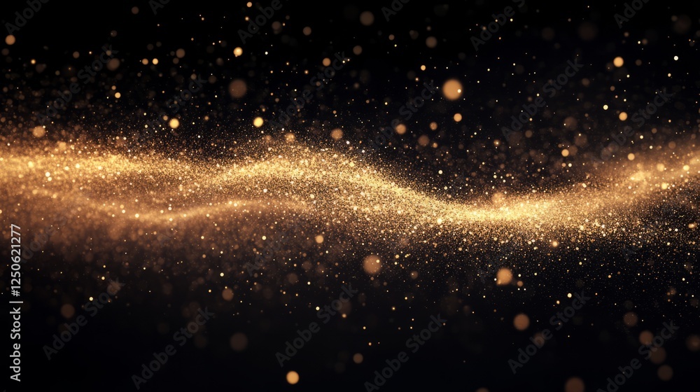 Poster a detailed shot of fine particles gently floating in the air, forming intricate patterns against a d