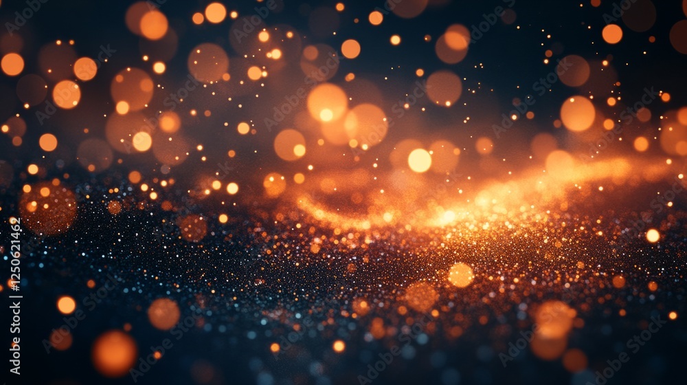 Poster a detailed shot of fine particles gently floating in the air, forming intricate patterns against a d