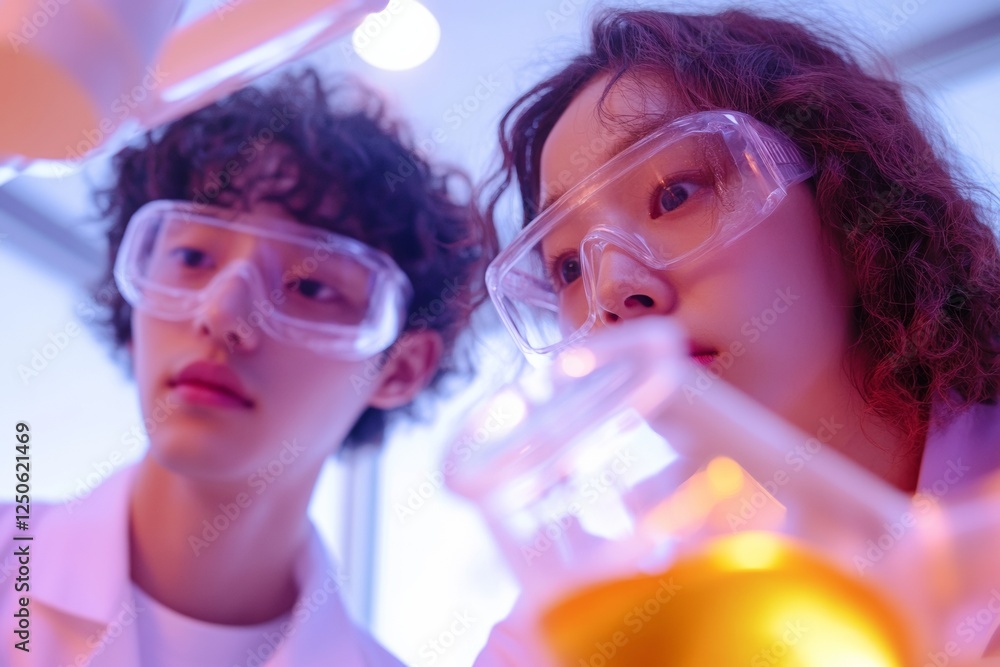 Poster interactive stem learning korean students in bright lab with test tubes and beakers - boosting cultu