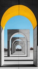 Fototapeta premium Contemporary Architectural Perspective Concrete Arches and Vivid Lighting - Urban Planning Concepts and Visual Content for Civic Design and Infrastructure Innovation