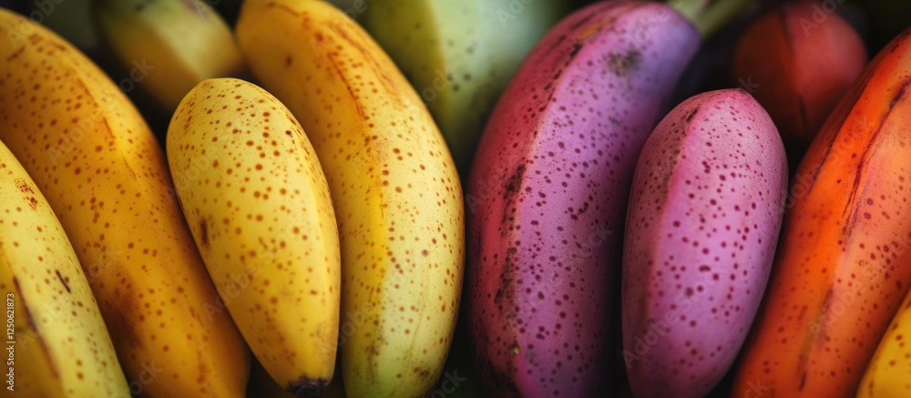 Poster colorful assortment of ripe bananas showcasing various hues and textures arranged in a visually appe