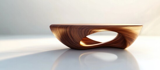 Modern wooden coffee table with unique shape and design displayed on a minimalistic isolated background for contemporary interior decor.
