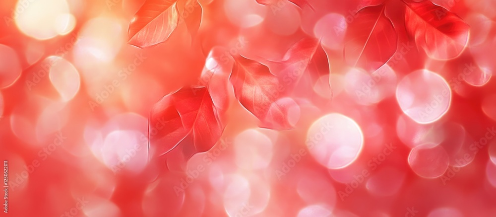 Poster red bokeh background with soft light reflections and textured natural elements for use in design and